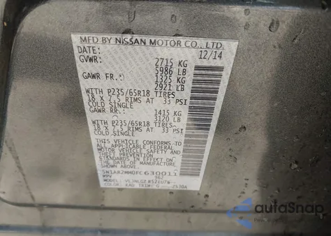 2015 Nissan Pathfinder Sl from USA, damaged, VIN 5N1AR2MM0FC630011